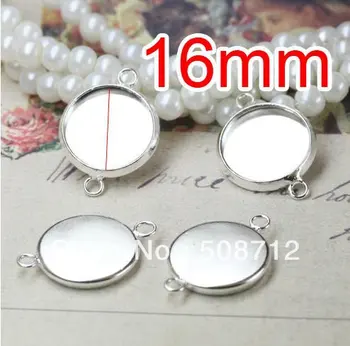

Free shipping!!! 200pcs silver plated Double rings Cameo Frame Settings Connectors fit 16mm,Cameo Cab settings