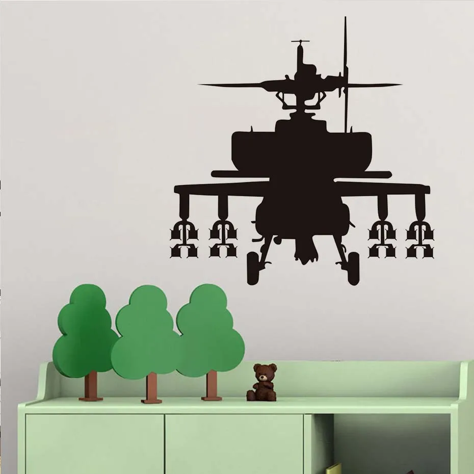 Removable Kartun Gaya Militer Besar Helikopter Art Decals Vinyl