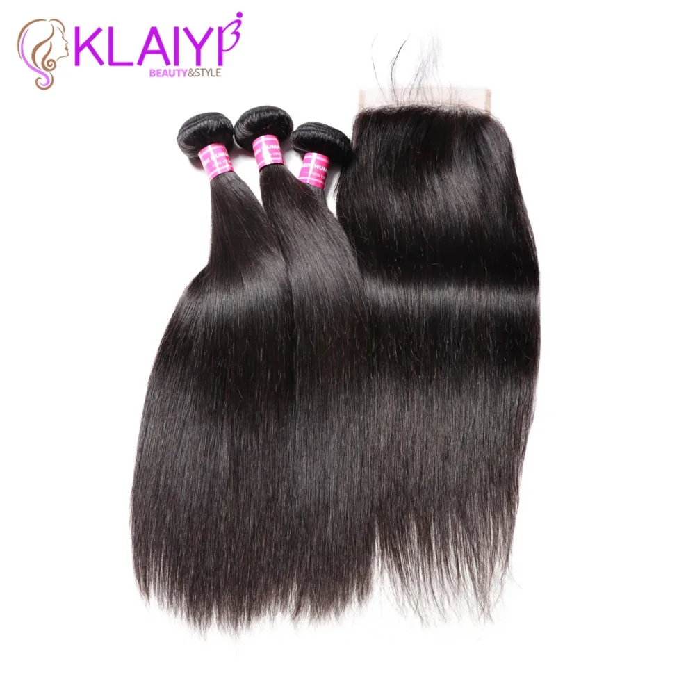 KLAIYI Hair Brazilian Straight Hair Bundles With 5*5 Lace Closure Human Hair With Closure Remy Hair Weaves