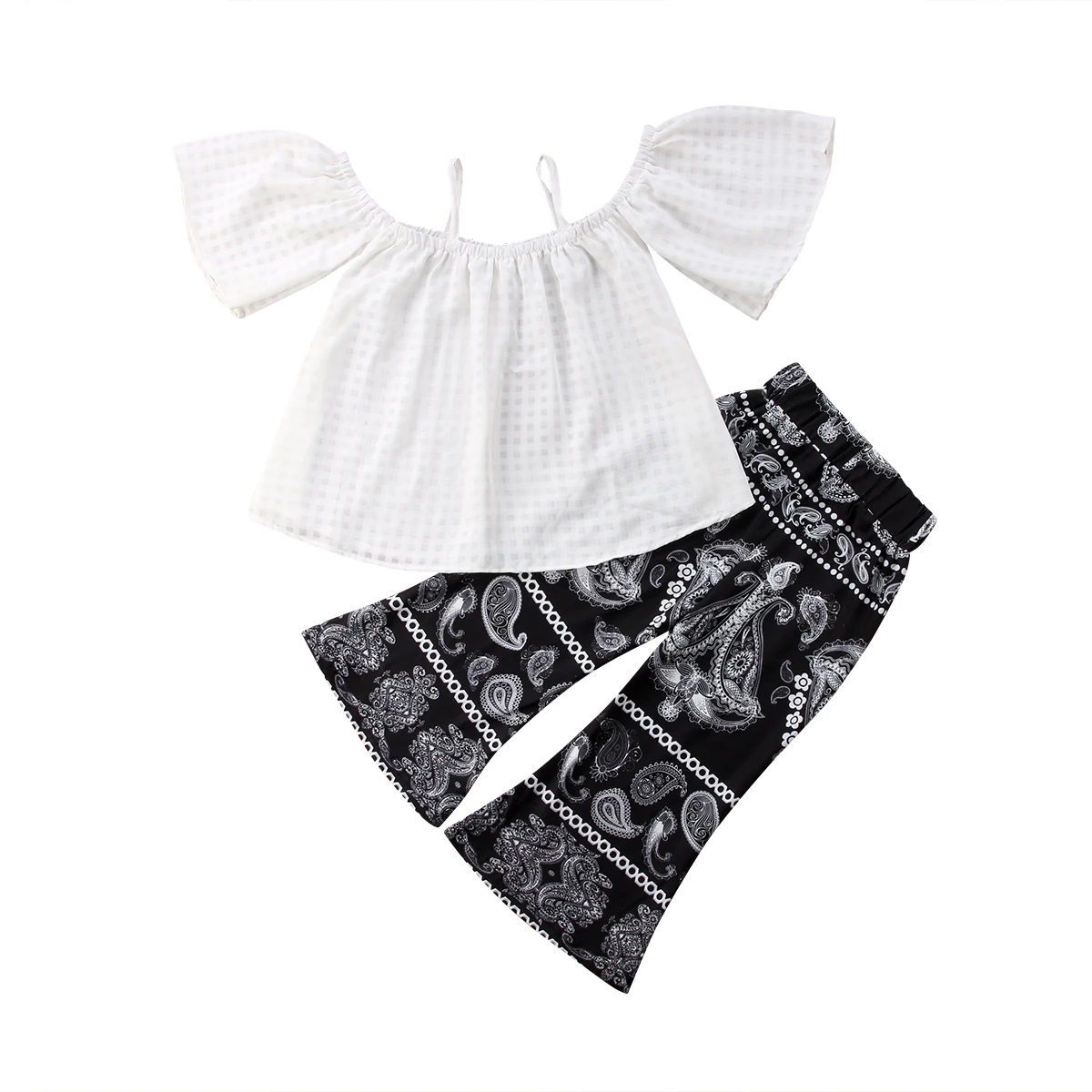 

2018 Kids Baby Girl Lace Tops T-Shirt Wide Leg Long Flared Bell Bottom Pants Outfits New Hot Casual