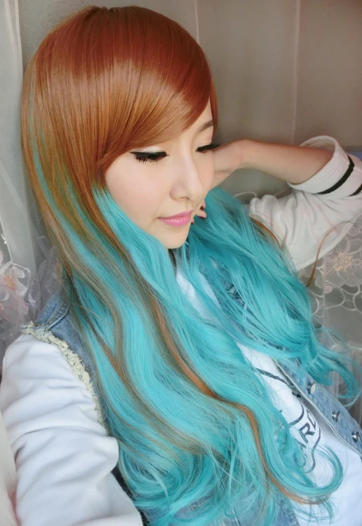 75cm Harajuku Heat Resistant Long Young Big Wavy Curly Bang Dark