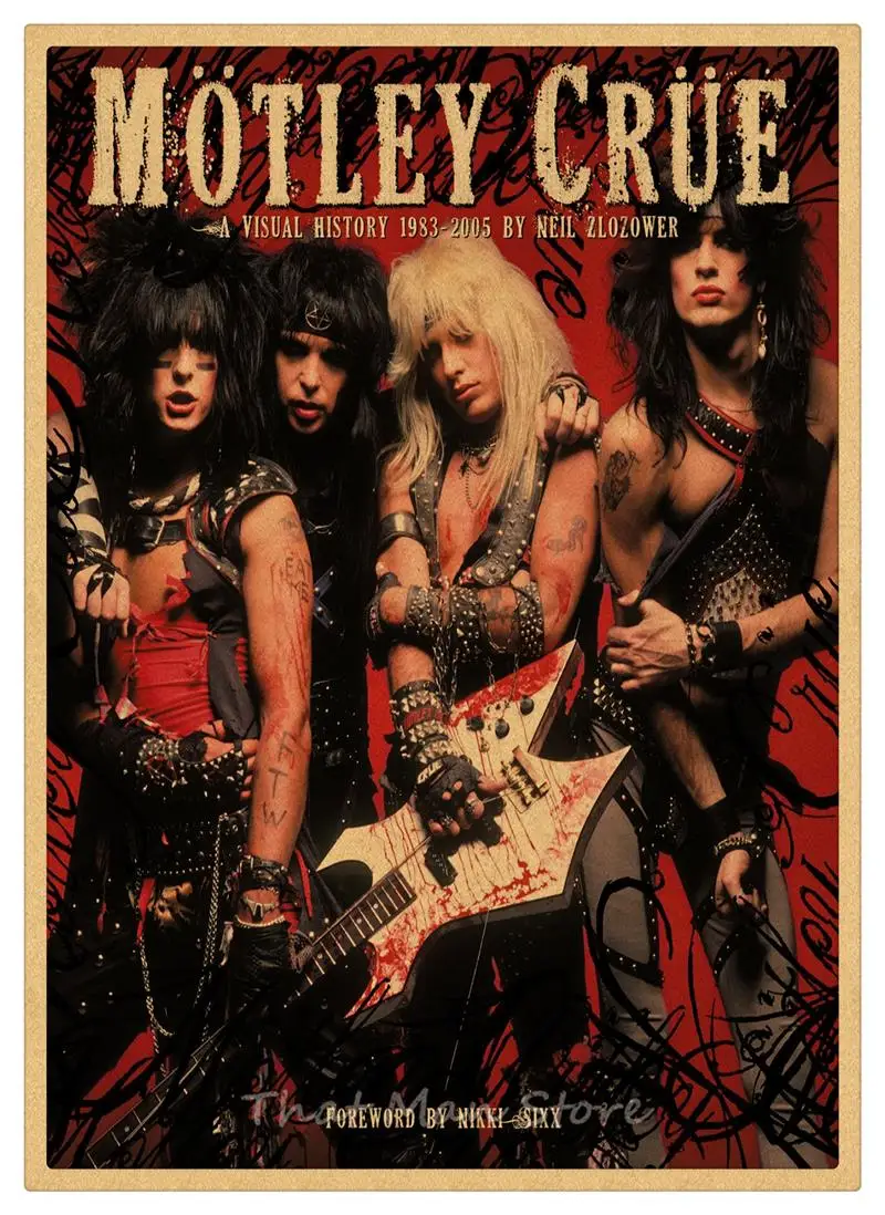 Motley Crue винтажная Ретро рок-группа музыкальная гитара матовая крафт-бумага античный плакат Настенная Наклейка домашний декор 42*30 см