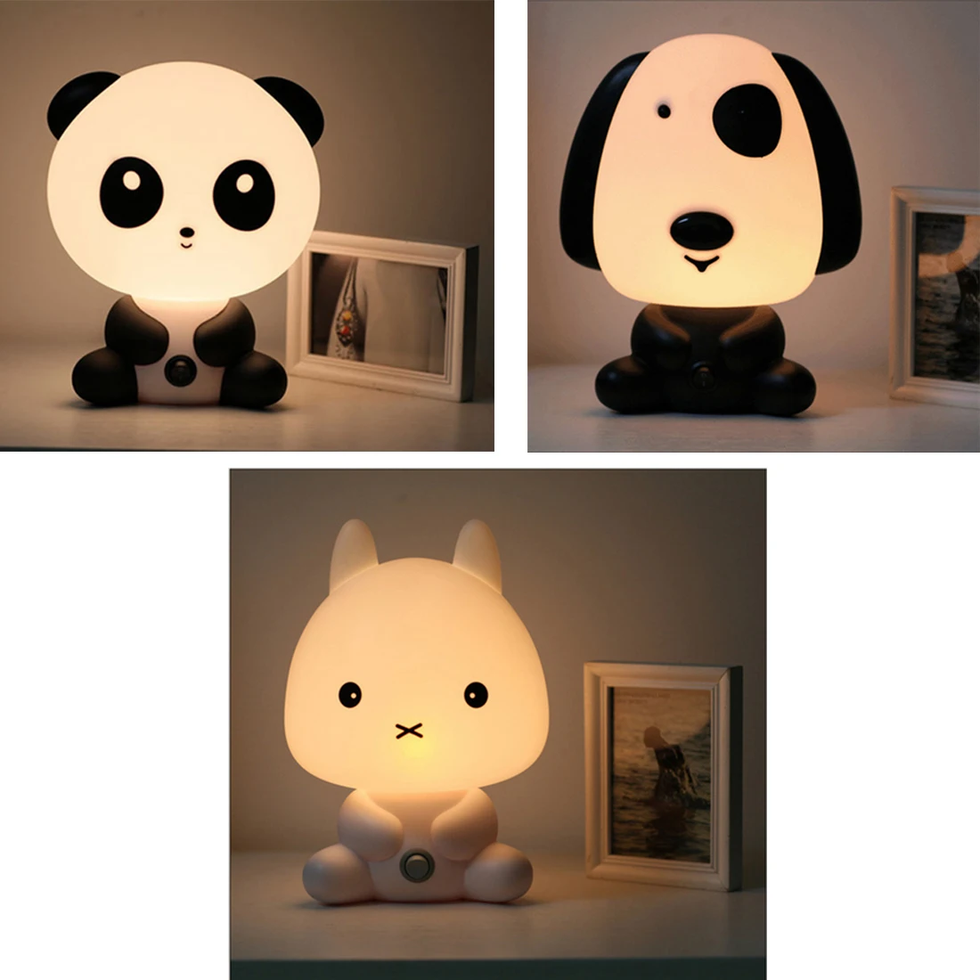 

Lovely EU Plug Night Sleeping Lamp Baby Room Plastic Panda/Rabbit/Dog Cartoon Light Kids Bed Lamp for Children Gifts