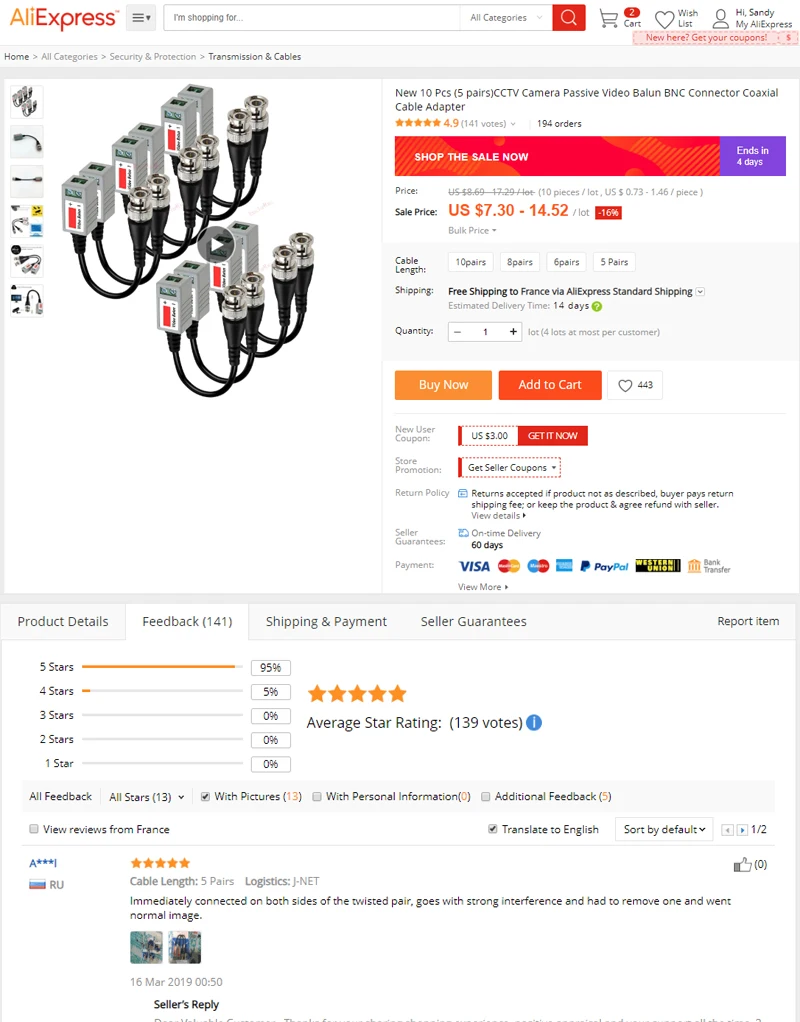 feedback about CCTV Camera Passive Video Balun BNC Connector Coaxial Cable Adapter (1)