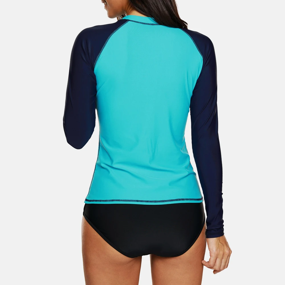 Attraco Rashguard ملابس النساء ملابس السباحة طويلة الأكمام تصفح أعلى Colorblock Rashguard الدراجة ركوب الدراجات قمصان UPF50 + بحر بيع