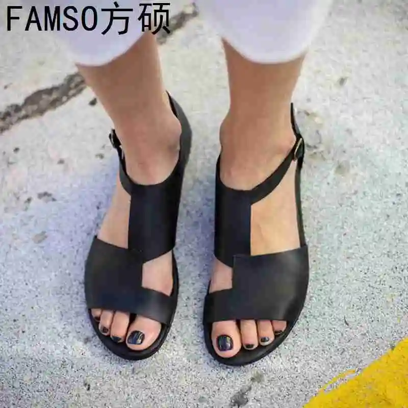

FAMSO Size34-43 2019 New Women Sandals Black Flip Flops Big Size 34-43 Summer Beach Flats Heels Sandals Shoes
