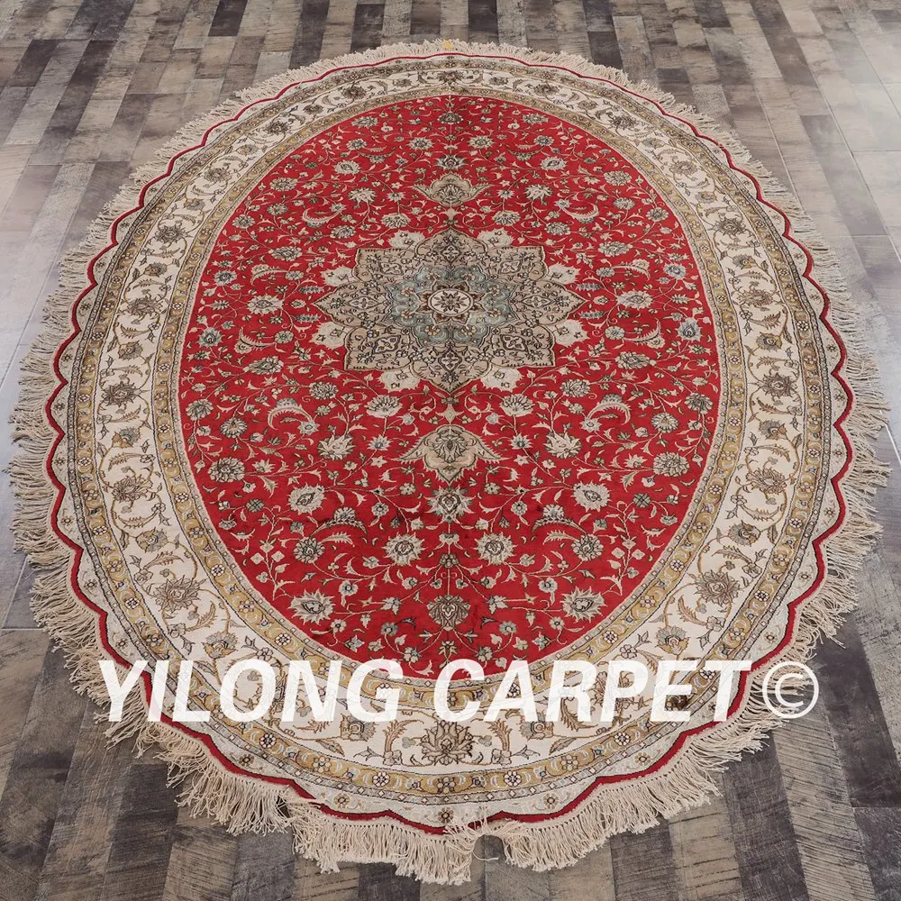 YILONG 6'x9' great medallion classic hand knotted red oval handmade