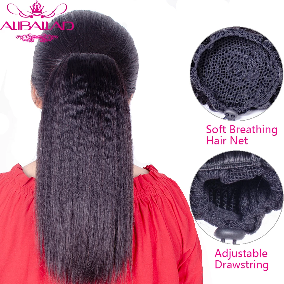 Cena Perwersyjne proste sznurkiem kucyk ludzki włos brazylijski dopinki na klips naturalny kolor nie Remy włosy 2 grzebienie Aliballad