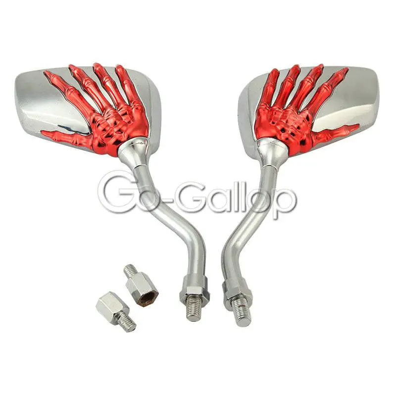

Red 8mm 10mm Universal Motorcycle Skull Rearview Mirrors For Suzuki Honda Kawasaki Vulcan VN 800 900 1500 1600 1700 Custom