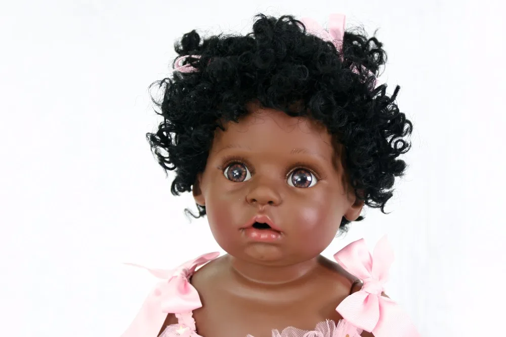 55 см полностью силиконовая черная кожа Reborn Baby Doll игрушка для девочки Boneca винил новорожденные дети милый подарок на день рождения живой Bebe купаться игрушка
