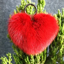 real mink heart keychains charm fur pompon bag pendant accessory gun key chain pompom key car fur keyring