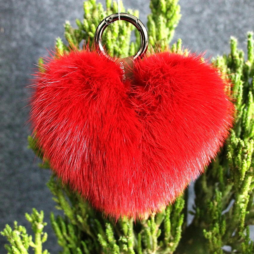 real mink heart keychains charm fur pompon bag pendant accessory gun