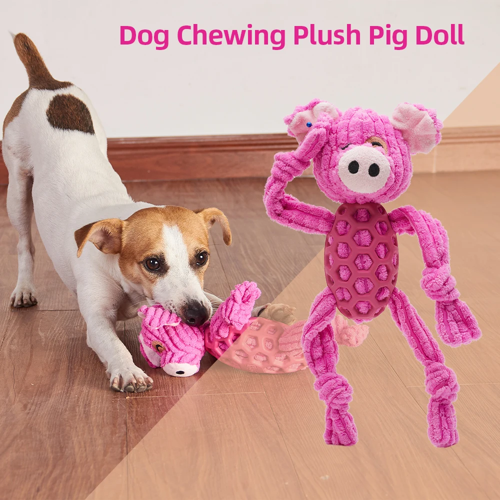 

Dog Teeth Cleaning Chewing Toy Plush Pig with Chew Guard Interactive Non-toxic Durable Easy Cleaning Chew Bite Toy for Dog Puppy