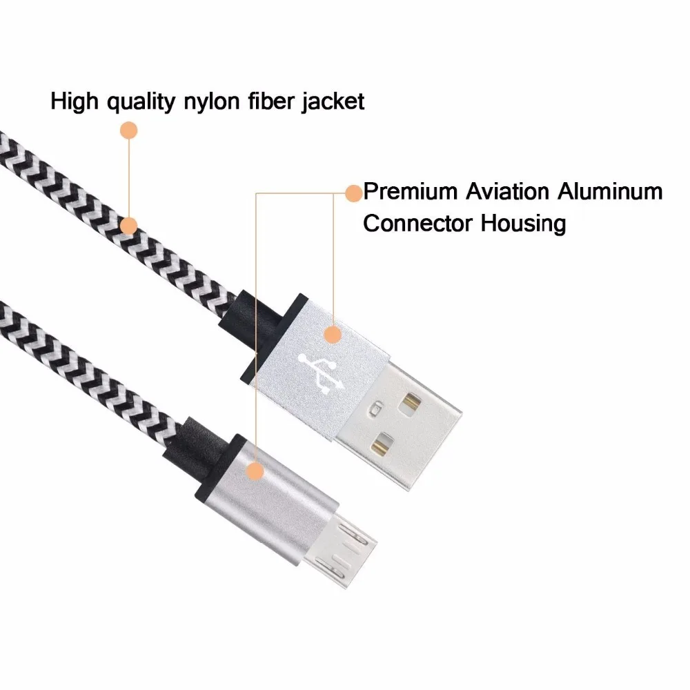 العالمي مضفر سلك مايكرو usb كبل المزامنة النايلون المنسوجة شاحن حبال لسامسونج هواوي xiaomi ، 1 قطع
