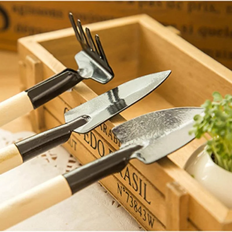 

3Pcs/Set Small Shovel Mini Gardening Tools Spade Wood Handle Metal Head Bonsai Tools Handmade Plant Planting Tool