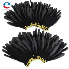 New Arrival 12 Pairs Black Nylon PU Safety Work Gloves Builders Grip For Palm Coating Gloves