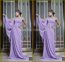 Hot Sale 2015 Abaya Dubai Kaftan One Shoulder Beaded Lilac Chiffon Islamic Dress Turkish Jilbab Evening Gown Formal Party Dress