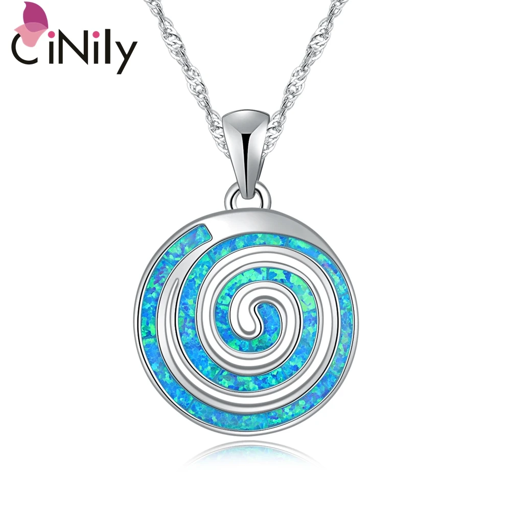 

CiNily Created Blue Fire Opal Silver Plated Wholesale Hot Sell Fashion Jewelry for Women Pendant Without the Chain 1 1/8" OD6954