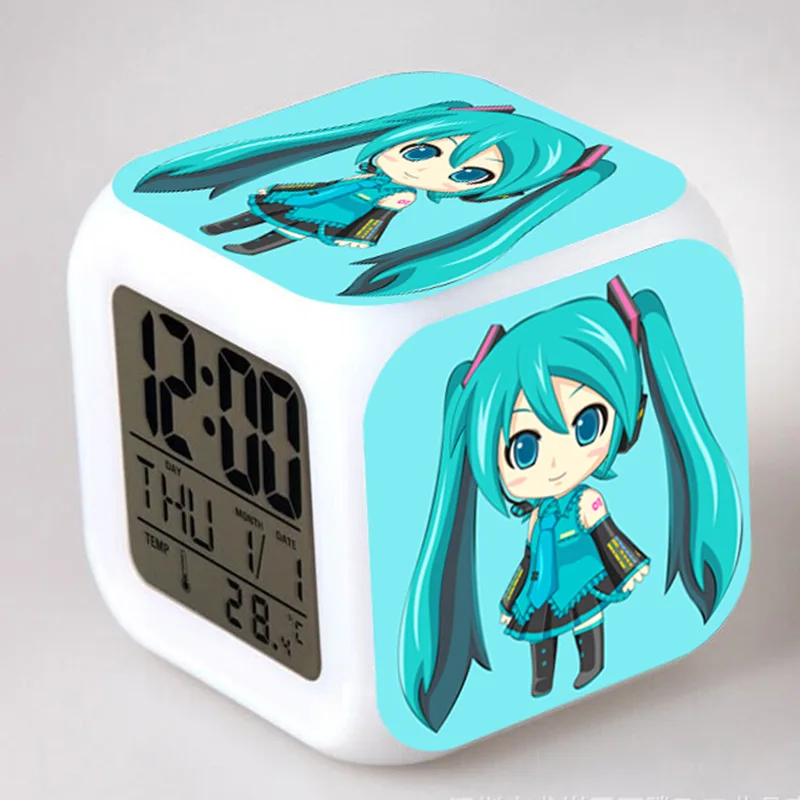 

Hatsune Miku Sakura Miku Anime Figma Alarm Clock LED Colorful Flash Touch Light PVC Figurines Cartoon Figure Toys