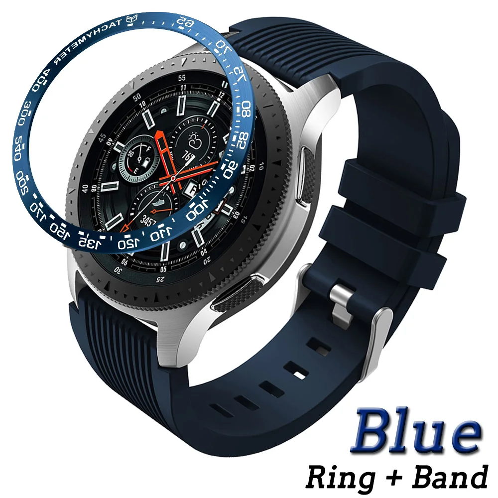

For Samsung Gear S3 Frontier Bezel Ring Styling Case Adhesive Cover Anti Scratch Protection + 22mm Silicone Watch Band Strap #B