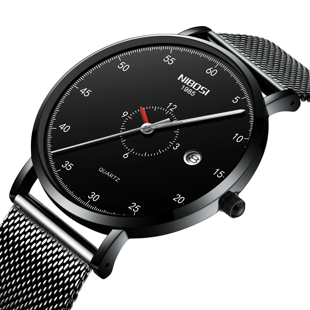 

NIBOSI Mens Watches Top Brand Luxury Sport Watch Slim Mesh Steel Date Waterproof Quartz Watch For Men Clock Relogio Masculino