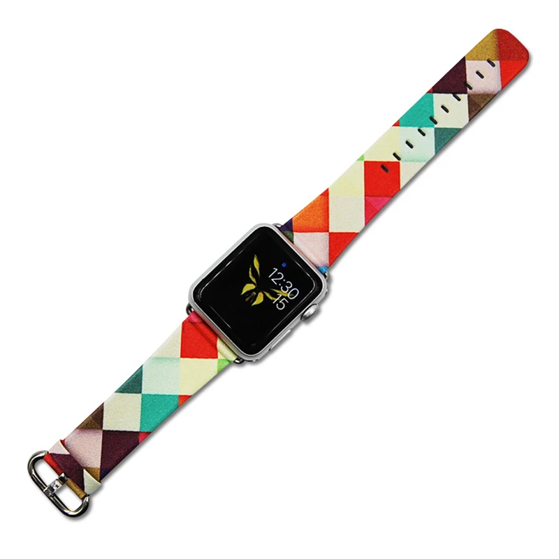 Multicolor Painted Rhombus Pattern Style Watchband for Apple Watch Bands 38mm 42mm Genuine Leather for Iwatch Band 2 1 Series apple-bands-series- : image Multicolor Painted Rhombus Pattern Style Watchband for Apple Watch Bands 38mm 42mm Genuine Leather for Iwatch Band 2 1 Series apple-bands-series-