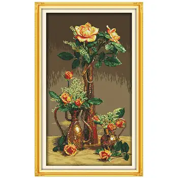 

Gold Roses Counted Cross Stitch 11CT 14CT Cross Stitch Set Flower Cross-stitch Kit Embroidery Needlework