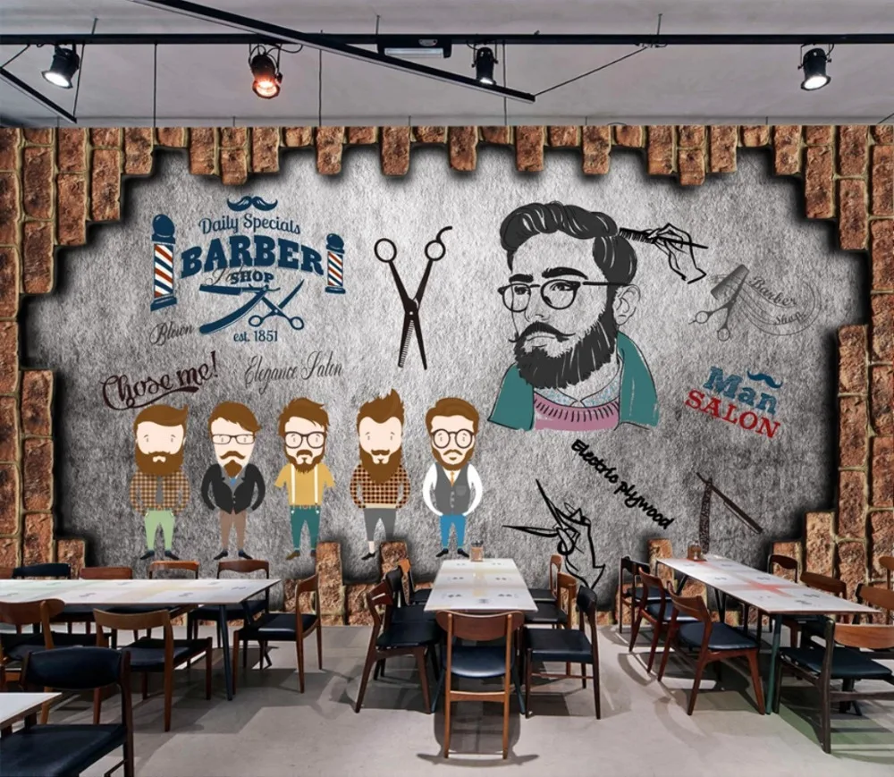 Beibehand-papel de parede personalizado, ecologicamente correto, retrô, europeu e americano, barbeiro