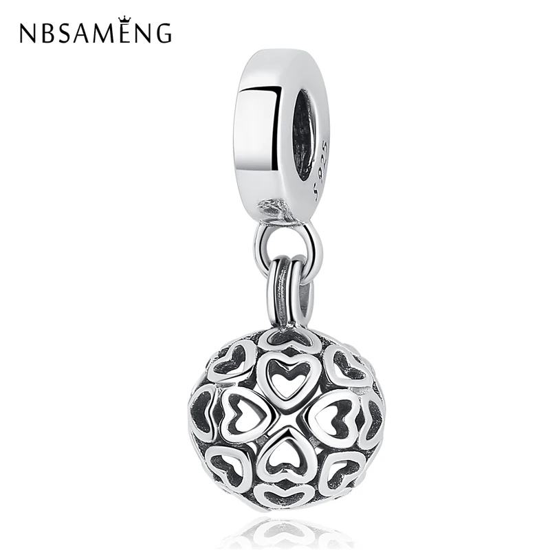 

NBSAMENG 100% 925 Sterling Silver Harmonious Hearts Dangle Charm Beads Fit Pandora Bracelets& Bangles DIY Jewelry Gifts