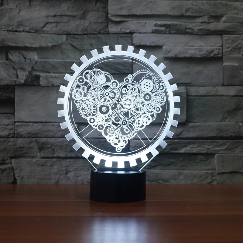 

Steam punk Style 3D Night Light Gear Love Heart Lamp USB LED Lighting Table Decor Bedside Nightlight for Children
