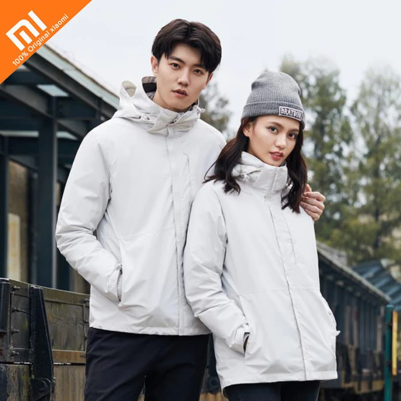 Xiaomi mijia, три в одном, куртка для путешествий, 90% утиный пух, ветрозащитная, водонепроницаемая, съемная, внутри и снаружи, одежда, Пара моделей