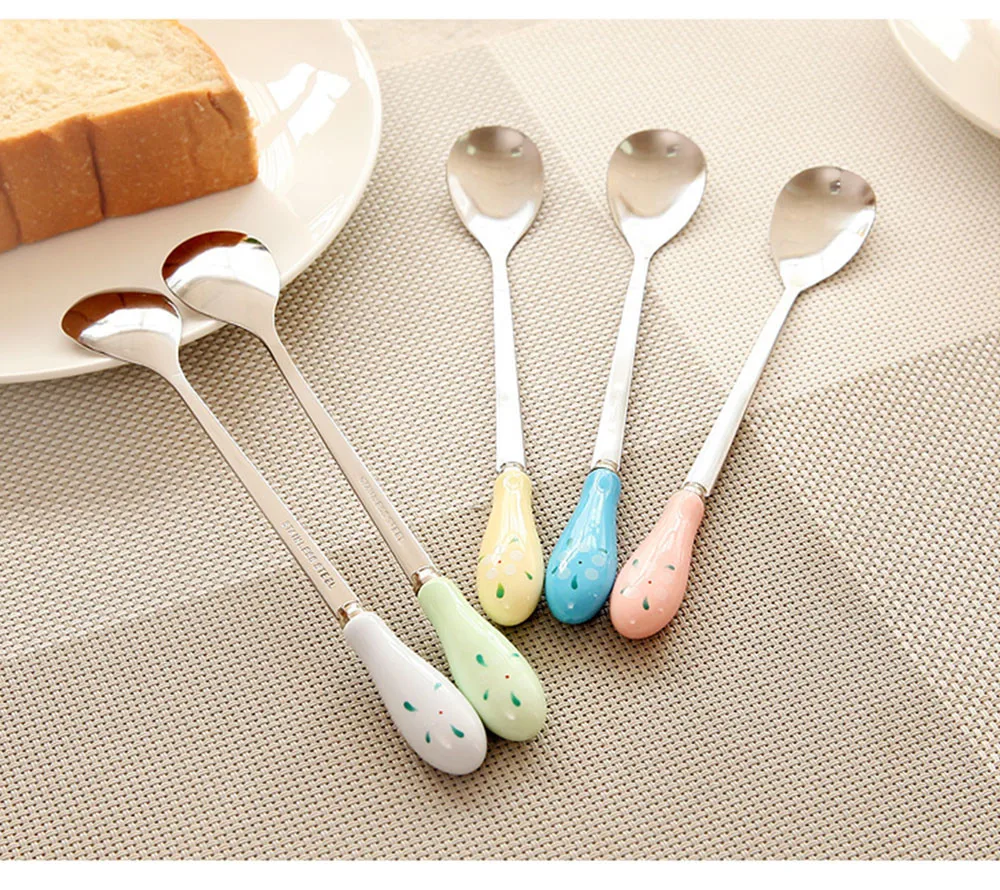 CUSHAWFAMILY нержавеющая сталь керамическая ручка Молоко Кофе ложка Ароматизированная Милая ложка для дома и ресторана кухонная посуда инструменты