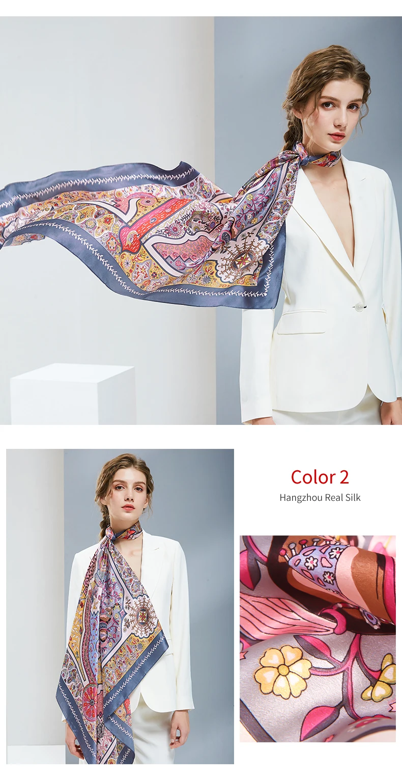 Квадратный платок из натурального шелка с принтом для женщин, роскошный большой шарф из натурального шелка, платок, платок 108x108 см