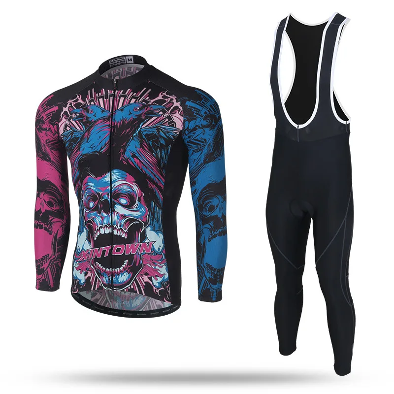 

XINTOWN Men Warm Cycling Jersey Ropa Ciclismo Team Suit Tightly Fleece Straps Bicycle Jersey Set Bike Long Sleeve Jacket