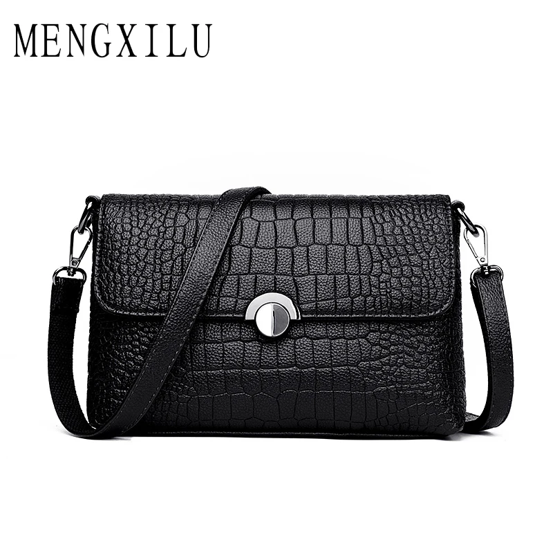 

MENGXILU Lock Crossbody Bags Women Alligator Leather Handbags Flap Shoulder Bag Designer Handbags High Quality Clutch Bag 2018