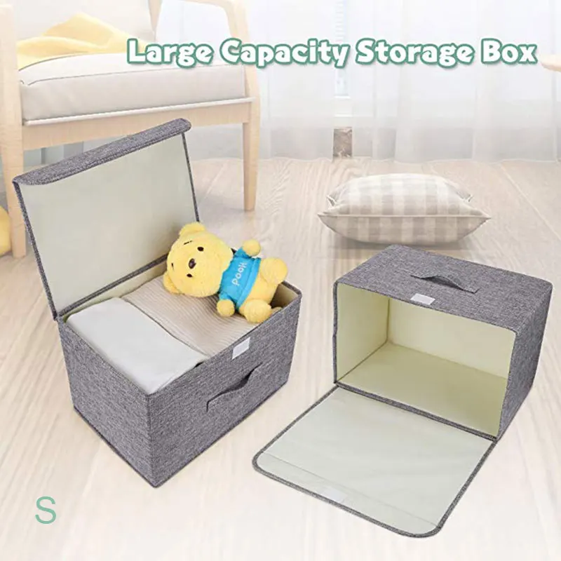 

Foldable Cloth Storage Boxes with Lids Storage Baskets Containers Bins With Double Cover Organizer Closet Shelves RT99