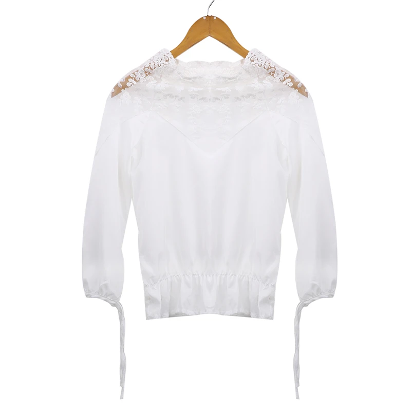 Женские кружевные топы и блузки модная летняя Корейская женская рубашка с длинным рукавом Повседневная винтажная белая элегантная одежда плюс размер