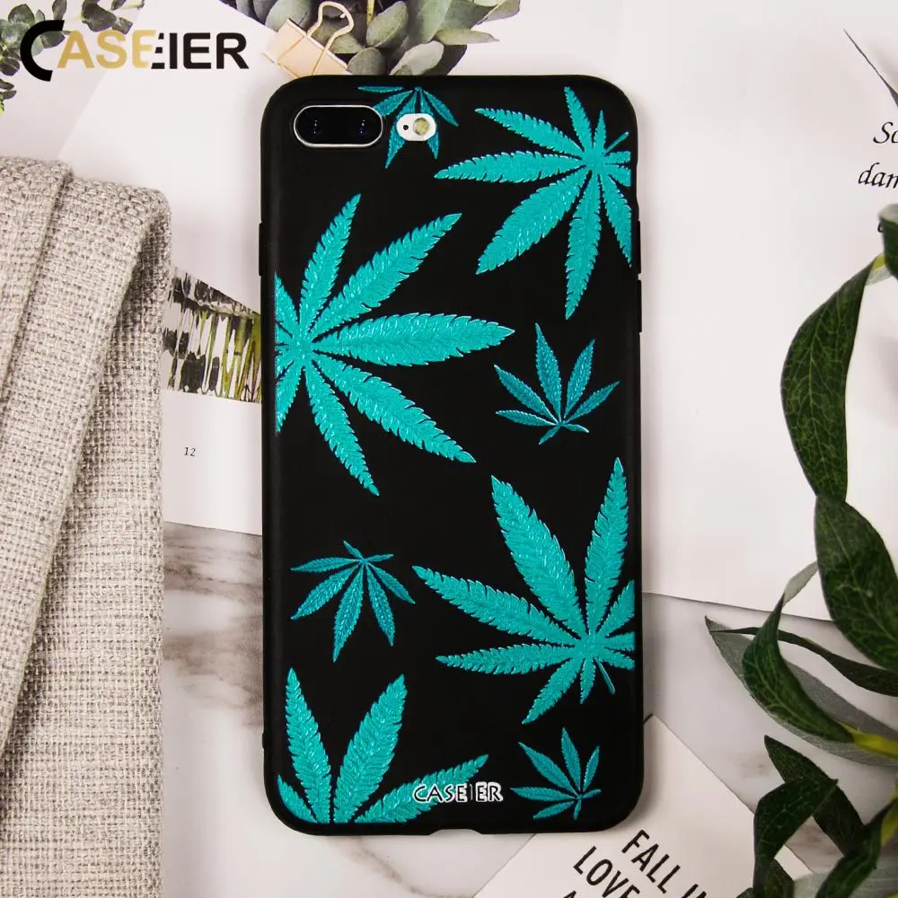

CASEIER Soft Silicone leaves Patterned Phone Case For iPhone 7 Cases Luxury Cover For iPhone 5 5s SE 6 6s 8 Plus X Funda Capinha