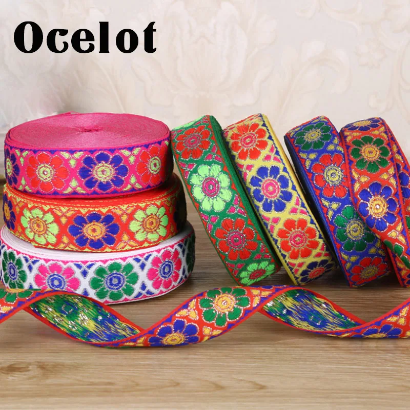 

7 yards/lot Embroidery Ethnic Jacquard Webbing Woven Tape Vintage Lace Ribbon Trim Collar Tribal Boho DIY Handmade Accessories