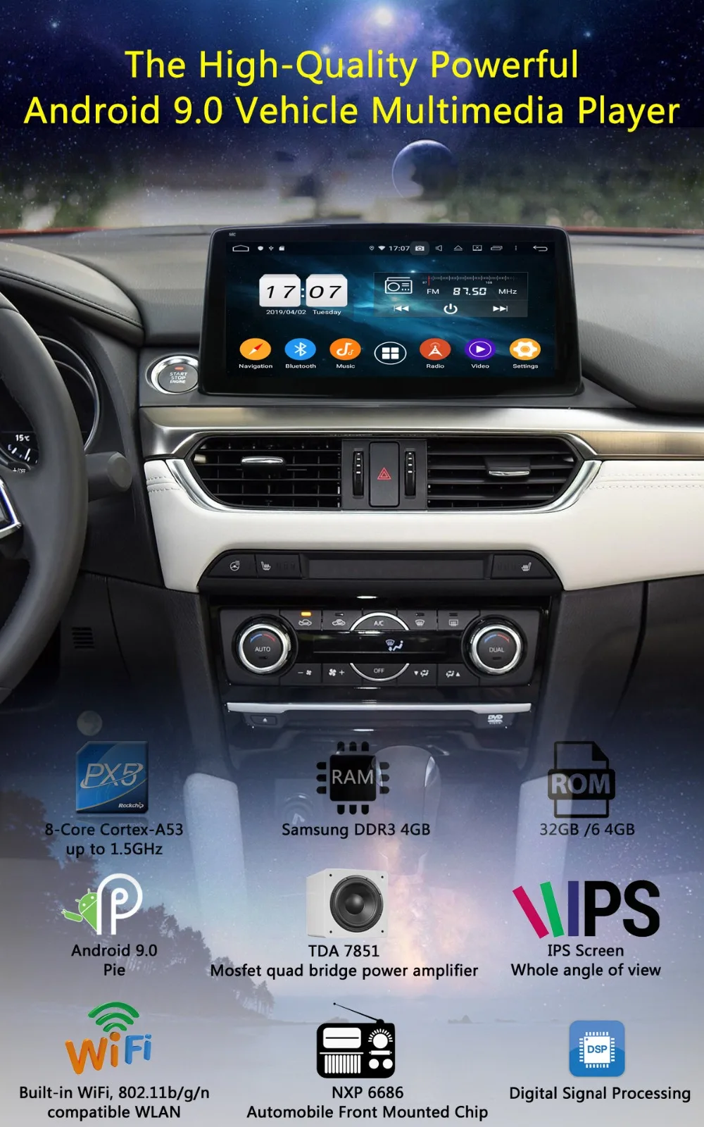 10.1" IPS Android 9.0 8Core 4G+64G ROM Car DVD Radio GPS For Mazda 6 III 3 GJ Atenza Mazda6 DSP CarPlay Parrot BT