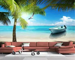 Beibehang пользовательские 3d росписи обоев синее море пляж кокосовой пальмой пейзаж гостиная ТВ фоне стены 3d обои скачать
