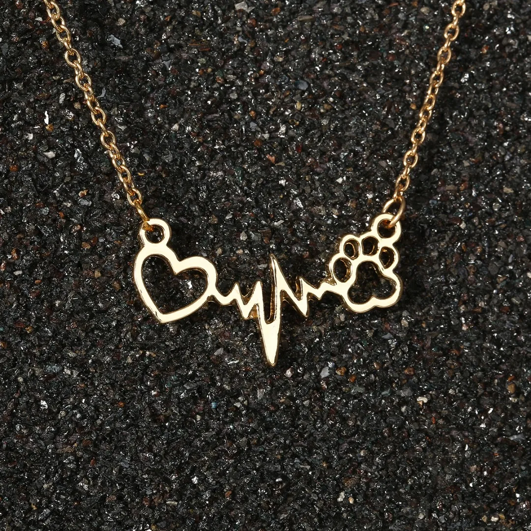 Vintage Heart Heartbeat Necklace Shellhard Love Cat Dog Paw Print Heart Necklaces & Pendants Fashion Jewellery For Women