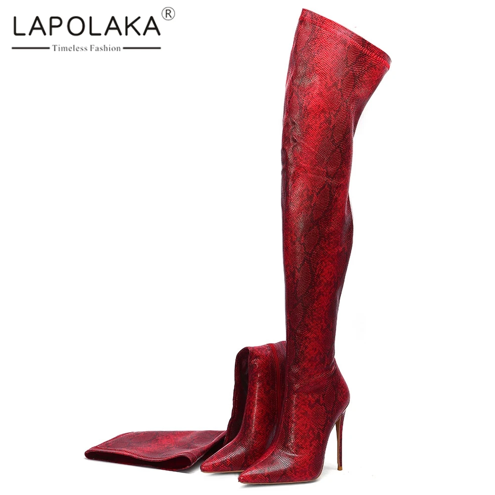 

Lapolaka 2019 New Arrivals Large Size 34-45 Ins Hot Boots Woman Shoes Pointed Toe Thin Heels Over The Knee Boots Woman Shoes