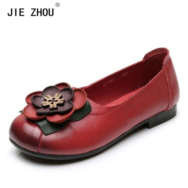 

New Women Flower Real Leather Shoes Woman Moccasins Mother Loafers Soft Leisure Flats Casual Female Driving Footwear