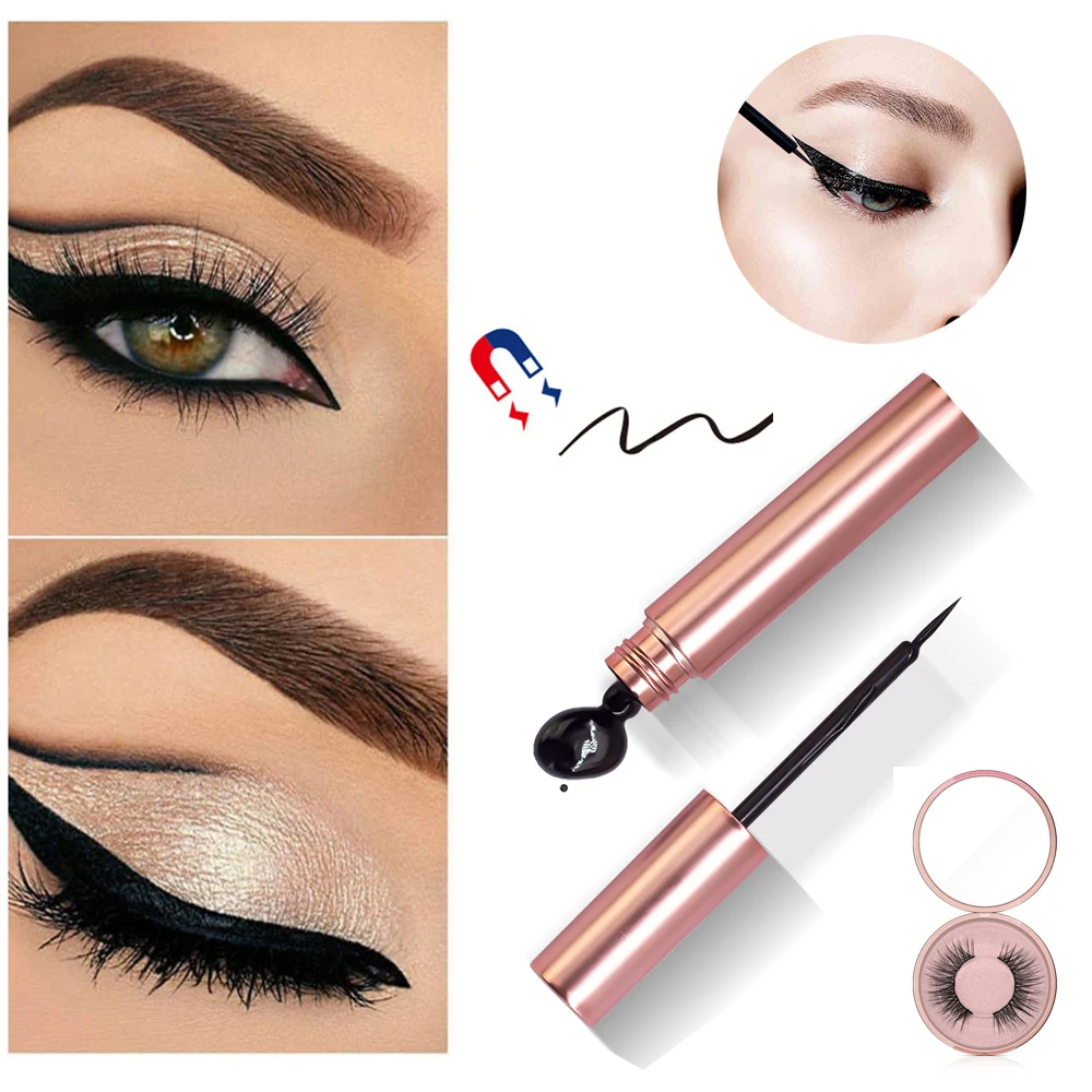 

3Pcs Kit Eye Waterproof False Eyelashes Thick False Eyelashes Extension Magnetic Liquid Eyeliner Tweezers Makeup Tool Gift TSLM2