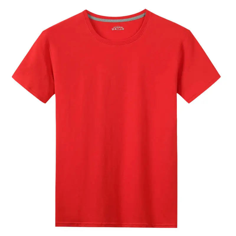 Футболки для мужчин и женщин, хлопок, летние короткие однотонные футболки для мужчин и женщин, простые футболки с круглым вырезом размера плюс 5XL, футболки - Цвет: Red
