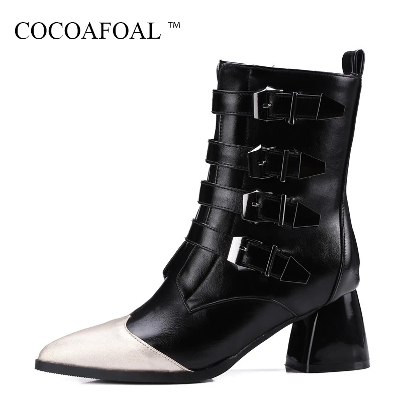 

COCOAFOAL Woman Black Buckle Ankle Boots Black Winter Pointed Toe Chelsea Boots Plus Size 33 43 Fashion Sexy Martin Boots 2018