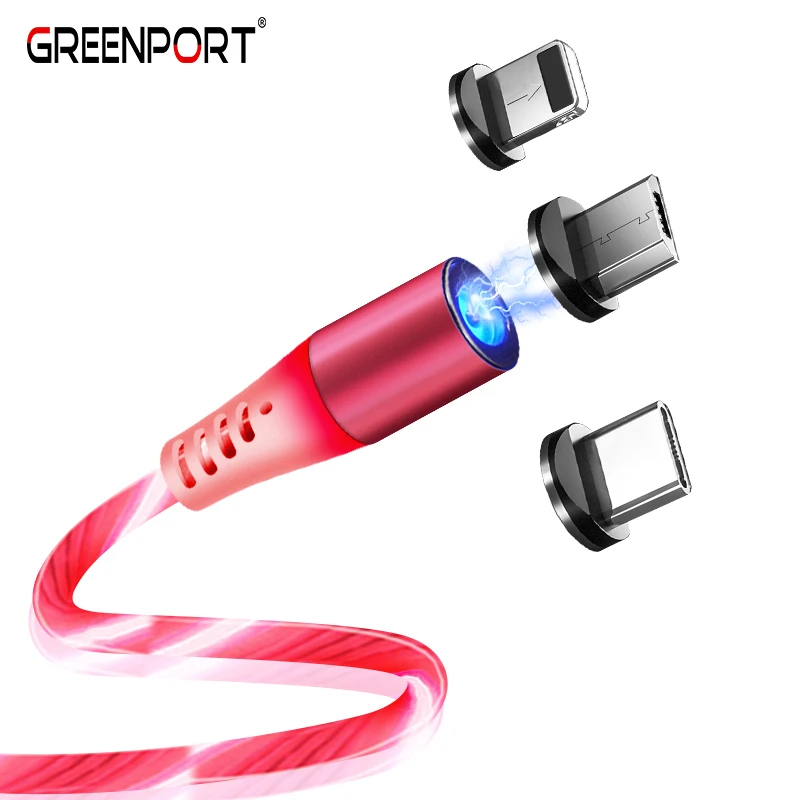 

GREENPORT Flow Luminous Magnetic Cable LED Light Micro USB Cord Type C Charger Cable for iPhone Samsung Mobile Phone Charging