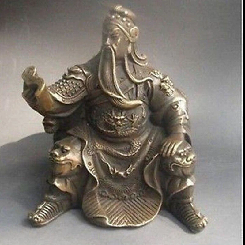 

5616++Chinese hand-carved bronze statue of Guan Gong reading