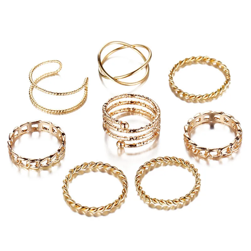 

IF ME New Trendy Geometric Gold Silver Rings Set for Women Vintage Antique Twist Knuckle Finger Ring Party Fashion Jewelry Gifts